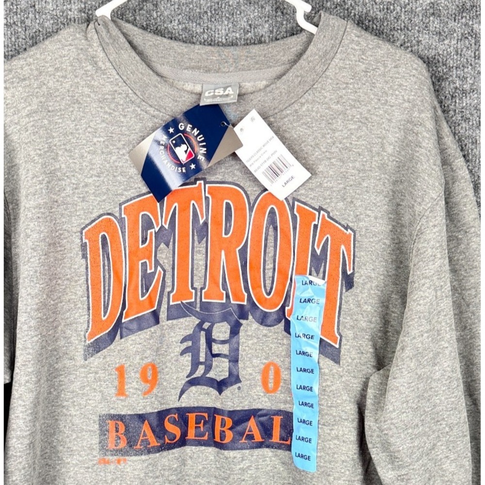 CSA MLB Detroit Tigers Baseball Sweatshirt Mens Large Gray Crewneck Fleece NWT